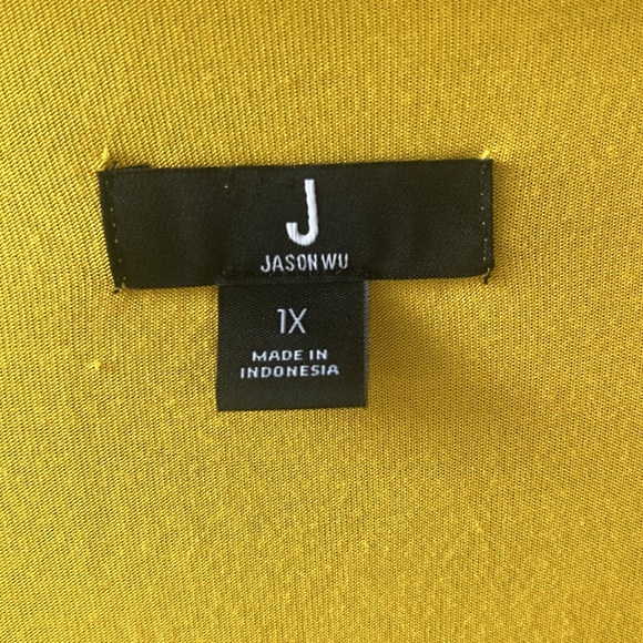 Jason Wu 1X Mustard Yellow Smock Stretch Jersey Knit Midi Maxi Dress 3/4 Sleeve - Picture 3 of 10